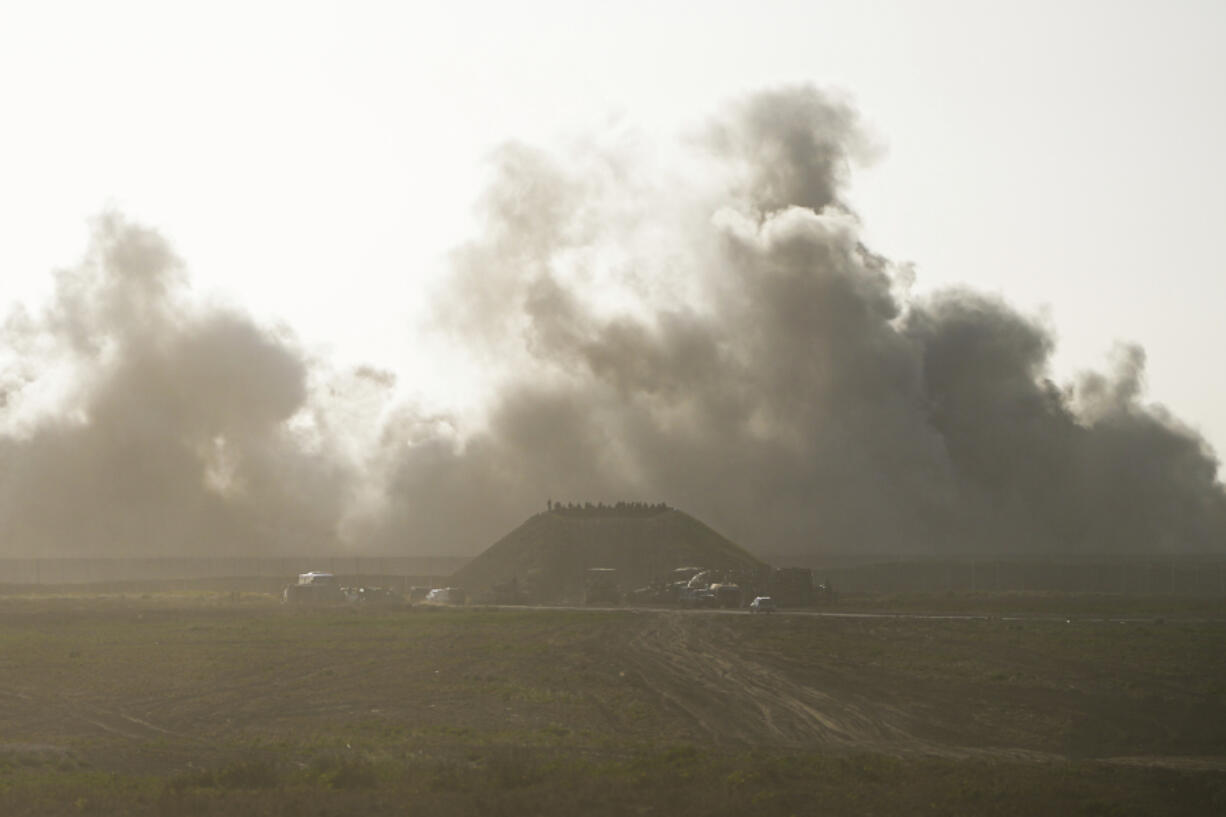 Smoke rises following an explosion in the Gaza Strip as seen from southern Israel, Monday, March 4, 2024. The army is battling Palestinian militants across Gaza in the war ignited by Hamas&rsquo; Oct. 7 attack into Israel.