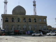 FILE - This frame grab image from video shows upper floor windows blown out after a bomb explosion inside a mosque that had all the hallmarks of a deadly Islamic State affiliate known as Islamic State in Khorasan, Province, in Mazar-e-Sharif province, Afghanistan, Thursday, April 21, 2022. The top U.S. commander for the Mideast told a Senate committee Thursday, March 7, 2024, that exploding violence in the Middle East, fueled by Iran, presents the most likely threat to the U.S. homeland, and the risk of an attack by violent extremists in Afghanistan on American and Western interests abroad is increasing.