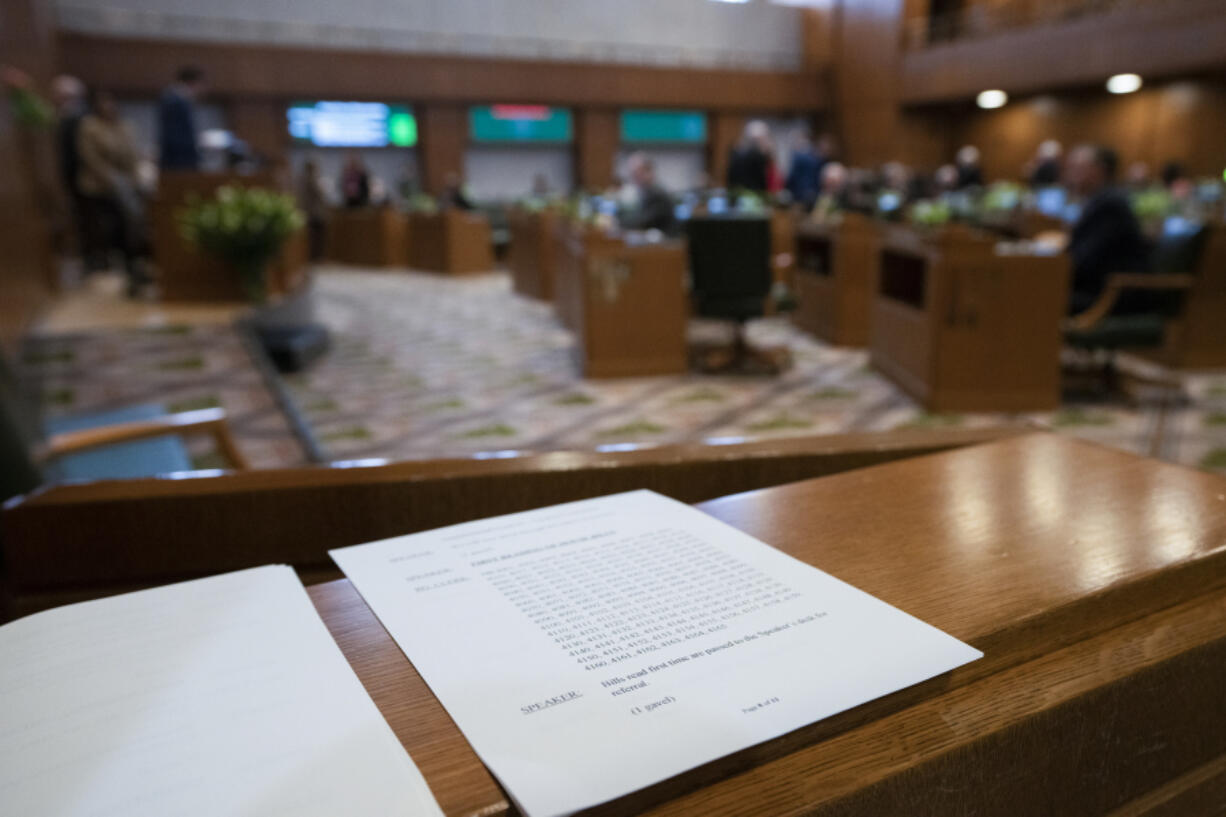 FILE - A list of legislative bill numbers is seen as the Oregon House meets on the first day of the legislative session at the Oregon state Capitol, Monday, Feb. 5, 2024, in Salem, Ore. Oregon&#039;s whirlwind 35-day legislative session ended Thursday night, a couple days ahead of schedule. This year lawmakers focused on housing and drugs as the two main priorities.