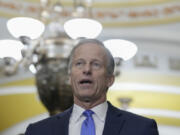 Senator John Thune, R-S.D., talks after a policy luncheon on Capitol Hill Tuesday, Feb. 27, 2024, in Washington.