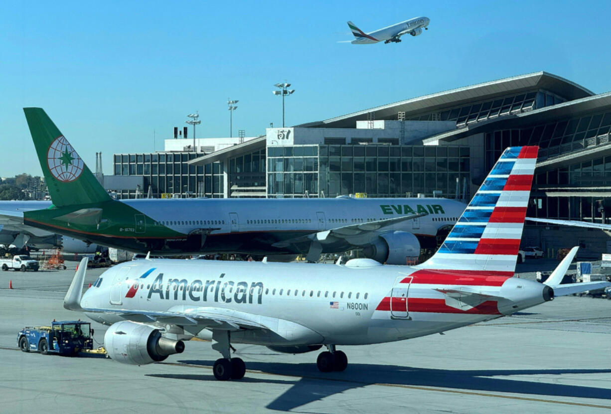 Airlines planes sit at gate at the Los Angeles International Airport (LAX) in Los Angeles, California on Jan. 8, 2024.