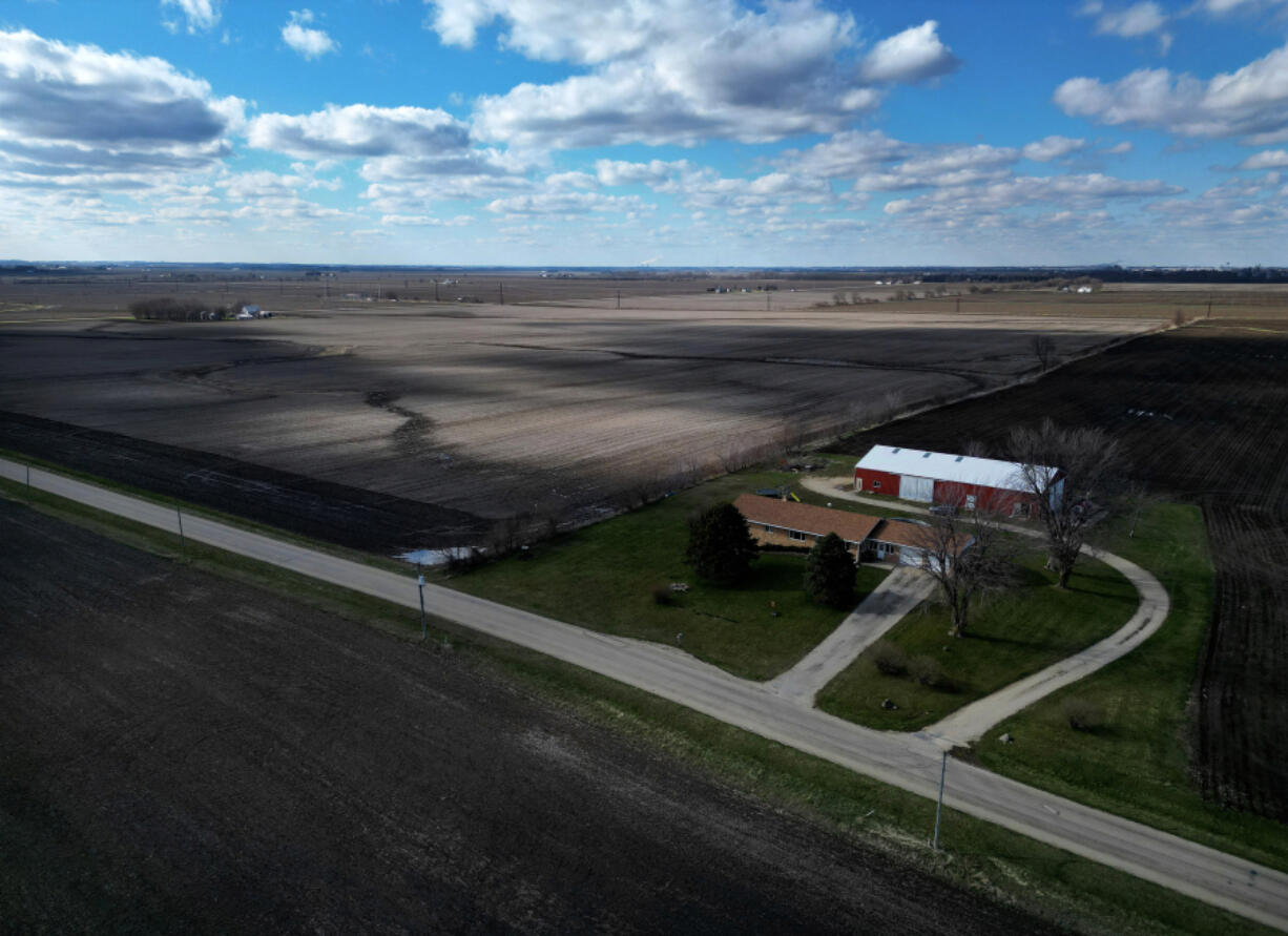Open farm fields make up part of what will become the 5,000 acre Steward Creek Solar farm in Lee County on March 27, 2024, Illinois. The county has numerous green energy projects that are on hold.