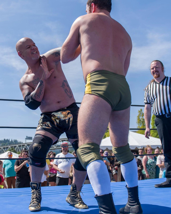 Mark Kernell of Vancouver in the pro wrestling ring as King Naja.