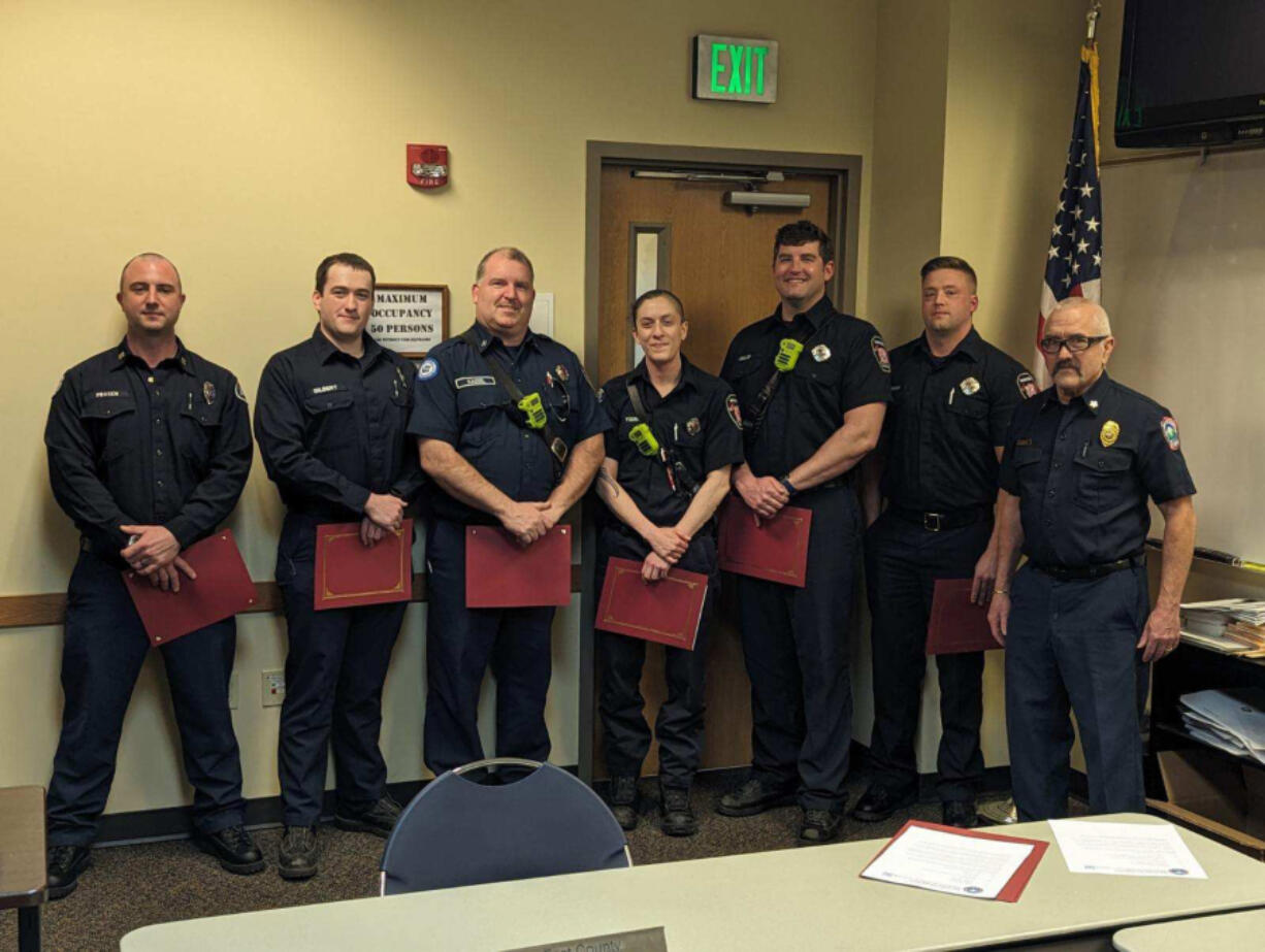 On March 19, East County Fire and Rescue presented unit citations to East County Fire and Rescue Engine 91 and Camas-Washougal Fire Department Engine 43 for rescuing a person trapped by a house fire in February.