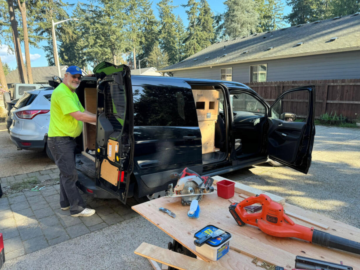 Sunrise O&rsquo;Mahoney at the Watershed Alliance of Southwest Washington needed a handyman, and Camas Lions Club&rsquo;s Vice President Neil Day, who is known for his carpentry skills, stepped right up!