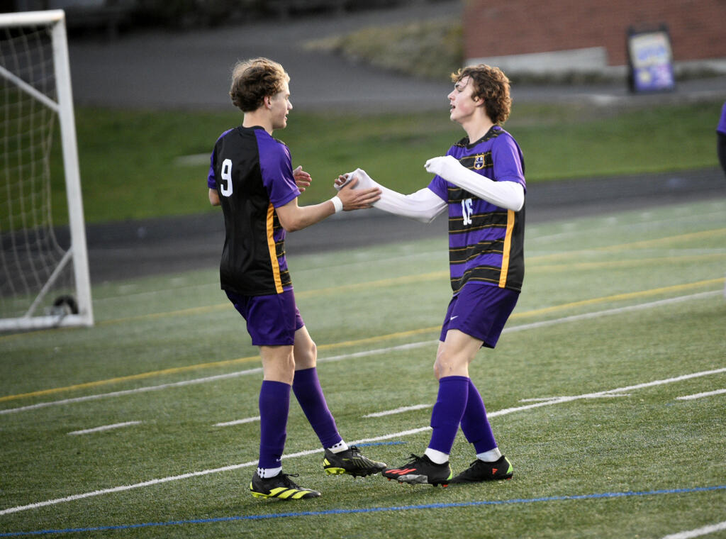 Columbia River junior Evan Roscoe (right) and Alexander Pont, shown here from an April 2024 win over R.A. Long, helped the Rapids earn a state berth Tuesday with an 8-0 district semifinal win over Tumwater.