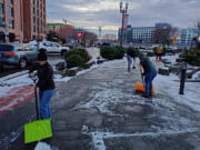 Vancouver Farmers Market staff and community members came together during January&rsquo;s ice storm to clear the area around the market, so vendors could sell their products despite the cold.