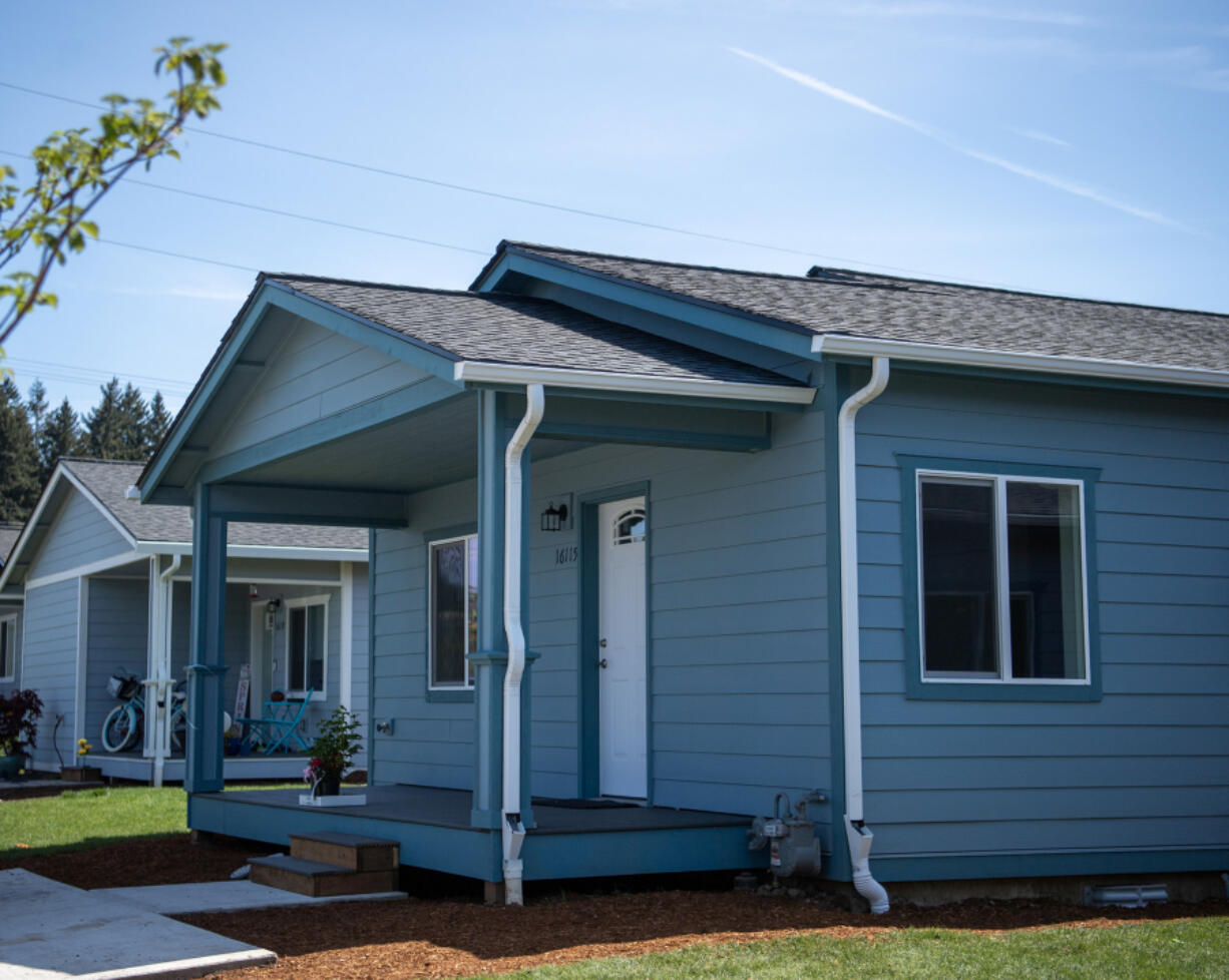 Completed homes sit at Evergreen Habitat for Humanity&rsquo;s Johnson Village neighborhood in east Vancouver.