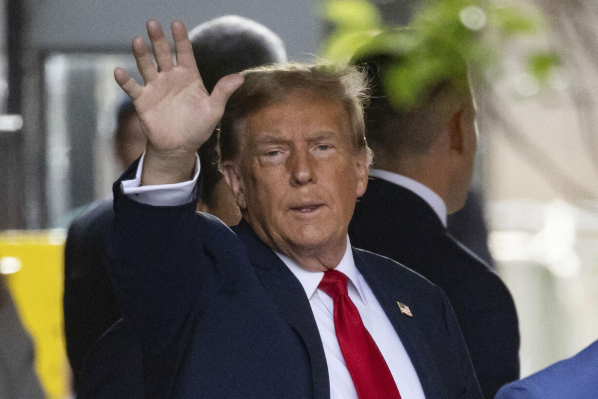 Former President Donald Trump leaves Trump Tower on his way to Manhattan criminal court, Monday, April 15, 2024, in New York. The hush money trial of former President Donald Trump begins Monday with jury selection. It's a singular moment for American history as the first criminal trial of a former U.S. commander in chief.