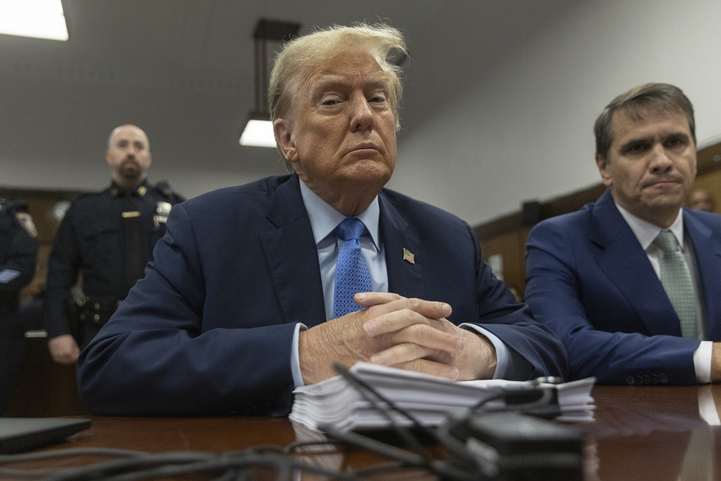 Former President Donald Trump appears at Manhattan criminal court before his trial in New York, Friday, April 26, 2024.