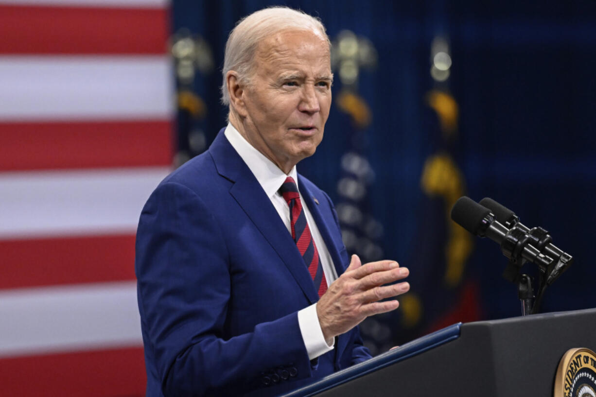 FILE - President Joe Biden speaks at an event in Raleigh, N.C., March. 26, 2024. A new poll from The Associated Press-NORC Center for Public Opinion Research conducted March 21-25, finds that while Americans say they respect the Constitution&rsquo;s checks and balances and don&rsquo;t want a president to have too much power, that view shifts if the candidate of their party wins the presidency. It&rsquo;s a view held by members of both parties, though it&rsquo;s especially common among Republicans.