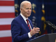 FILE - President Joe Biden speaks at an event in Raleigh, N.C., March. 26, 2024. A new poll from The Associated Press-NORC Center for Public Opinion Research conducted March 21-25, finds that while Americans say they respect the Constitution&rsquo;s checks and balances and don&rsquo;t want a president to have too much power, that view shifts if the candidate of their party wins the presidency. It&rsquo;s a view held by members of both parties, though it&rsquo;s especially common among Republicans.