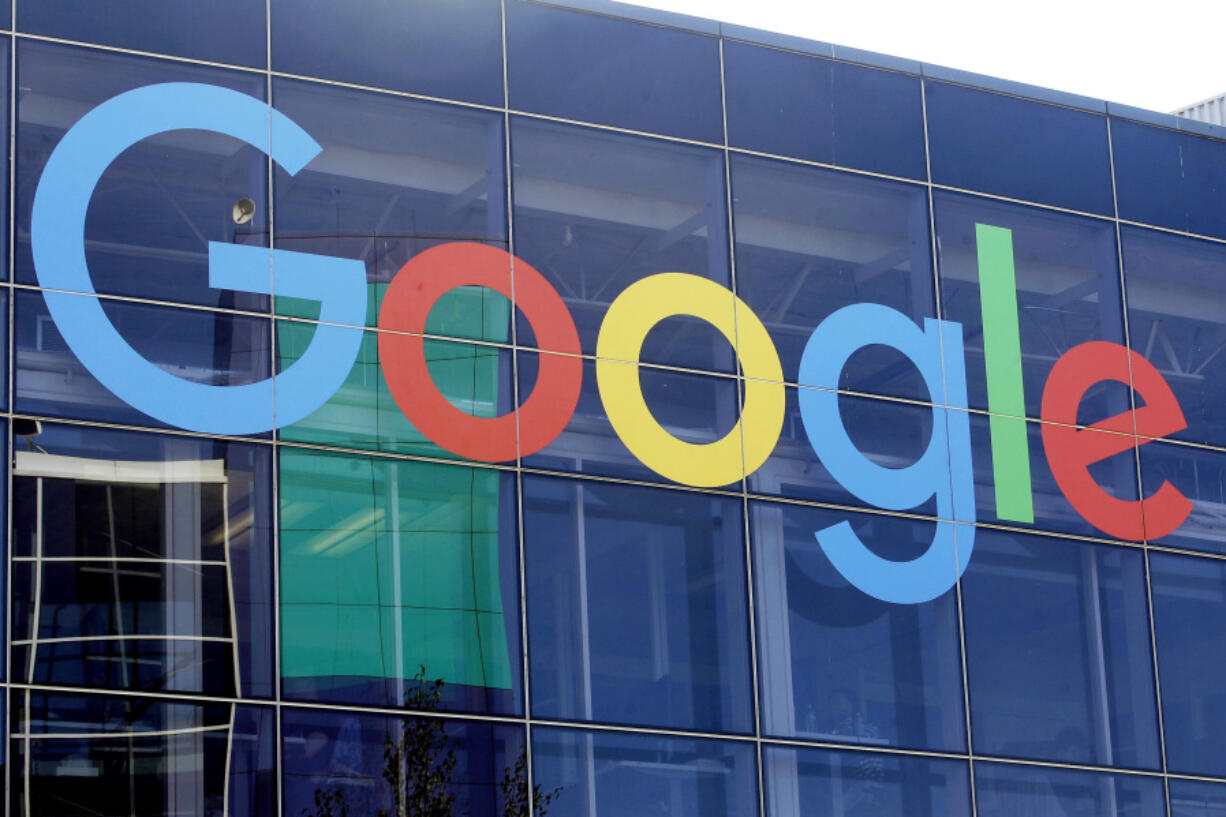 FILE -- A sign is shown on a Google building at their campus in Mountain View, Calif., on Sept. 24, 2019. On Friday, April 12, 2024, Google announced it was testing removing links to California news websites from some people&rsquo;s search results. The search giant said it was preparing in case the Legislature passed a bill requiring it to pay media companies a fee for linking to its content.