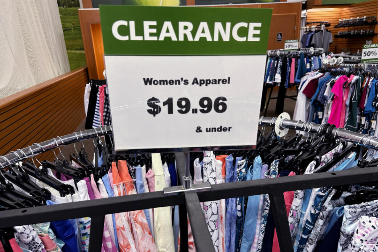 A clearance sign is displayed at a retail clothing store in Downers Grove, Ill., Monday, April 1, 2024. On Friday, April 26, 2024, the Commerce Department issues its March report on consumer spending. (AP Photo/Nam Y.