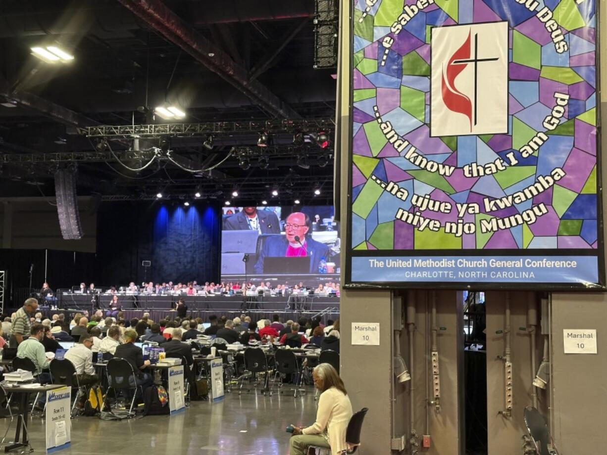 Michigan Bishop David Bard presides at a session of the General Conference of the United Methodist Church on Tuesday, April 30, 2024, in Charlotte, N.C.