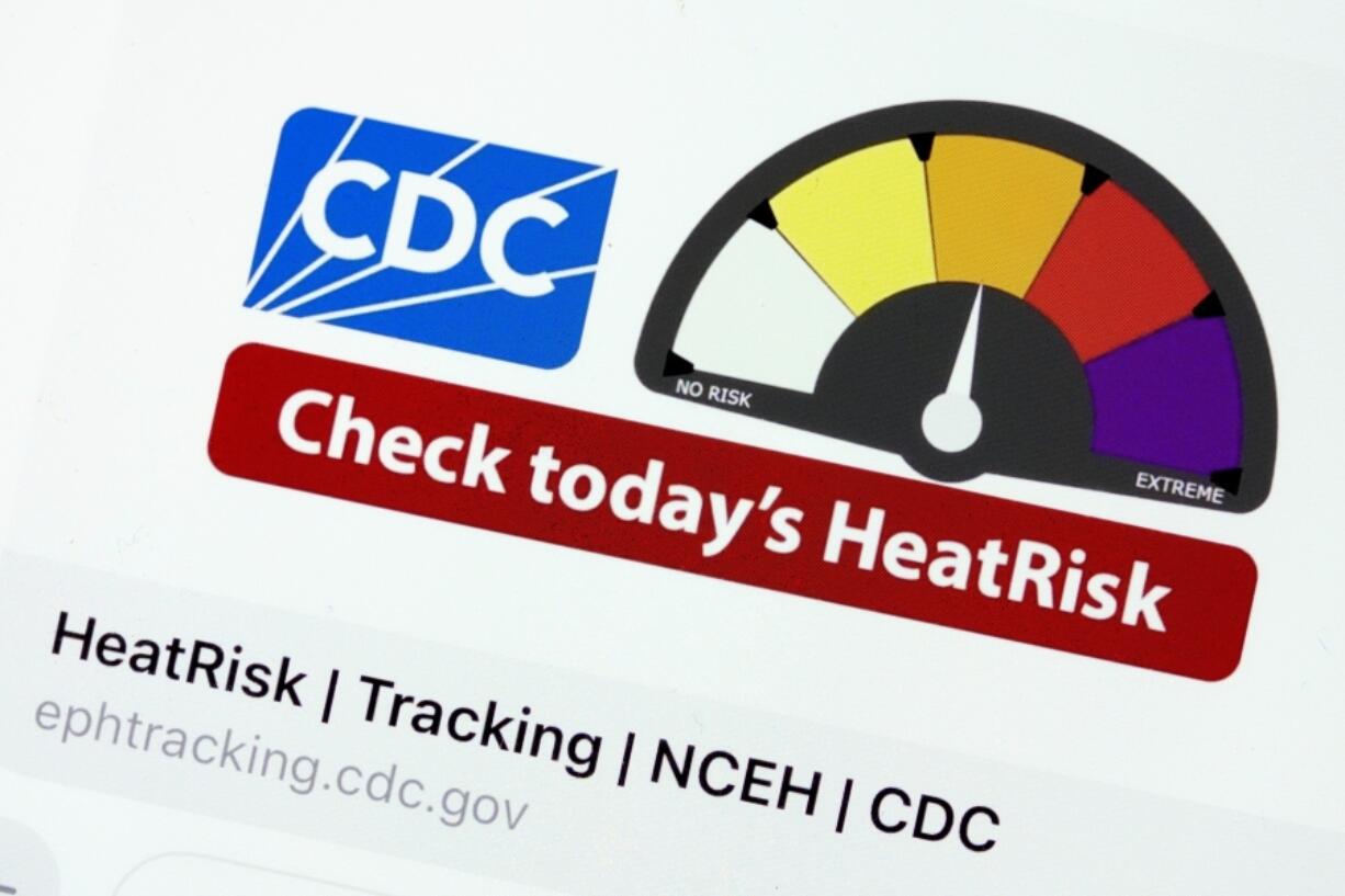 The website for Centers for Disease Control and Prevention displays on a computer screen in Glenside, Pa., Monday, April 22, 2024, a new heat risk system developed with the National Weather Service. They unveiled a new color-coded system to warn Americans about heat danger, and it will set magenta as the most dangerous level.