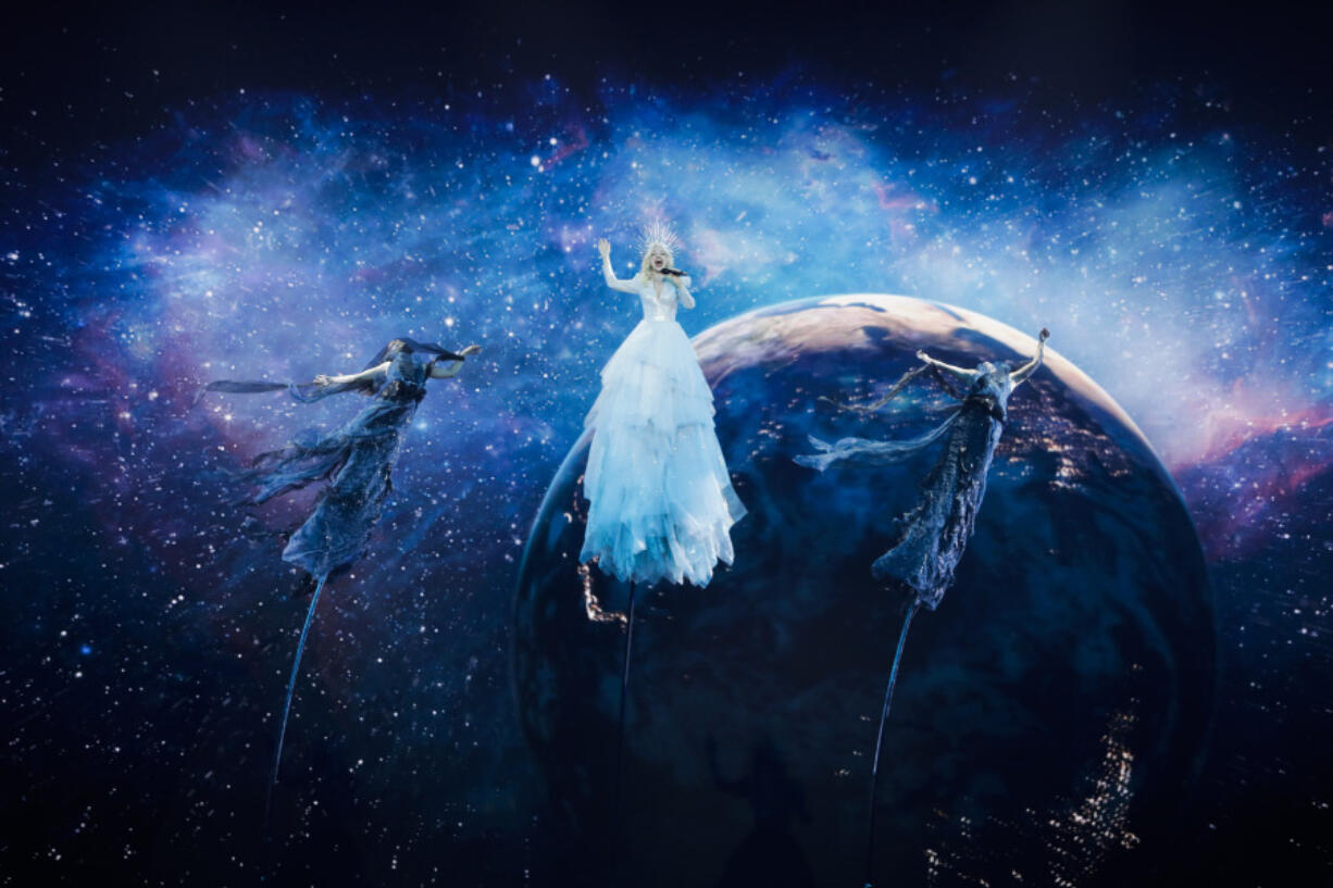 FILE - Kate Miller-Heidke of Australia performs during the 2019 Eurovision Song Contest semifinal in Tel Aviv, Israel, May 14, 2019. The 68th Eurovision Song Contest is taking place in May in Malm&ouml;, Sweden. It will see acts from 37 countries vie for the continent&rsquo;s pop crown. Founded in 1956, Eurovision is a feelgood extravaganza that strives to banish international strife and division. It&rsquo;s known for songs that range from anthemic to extremely silly, often with elaborate costumes and spectacular staging.