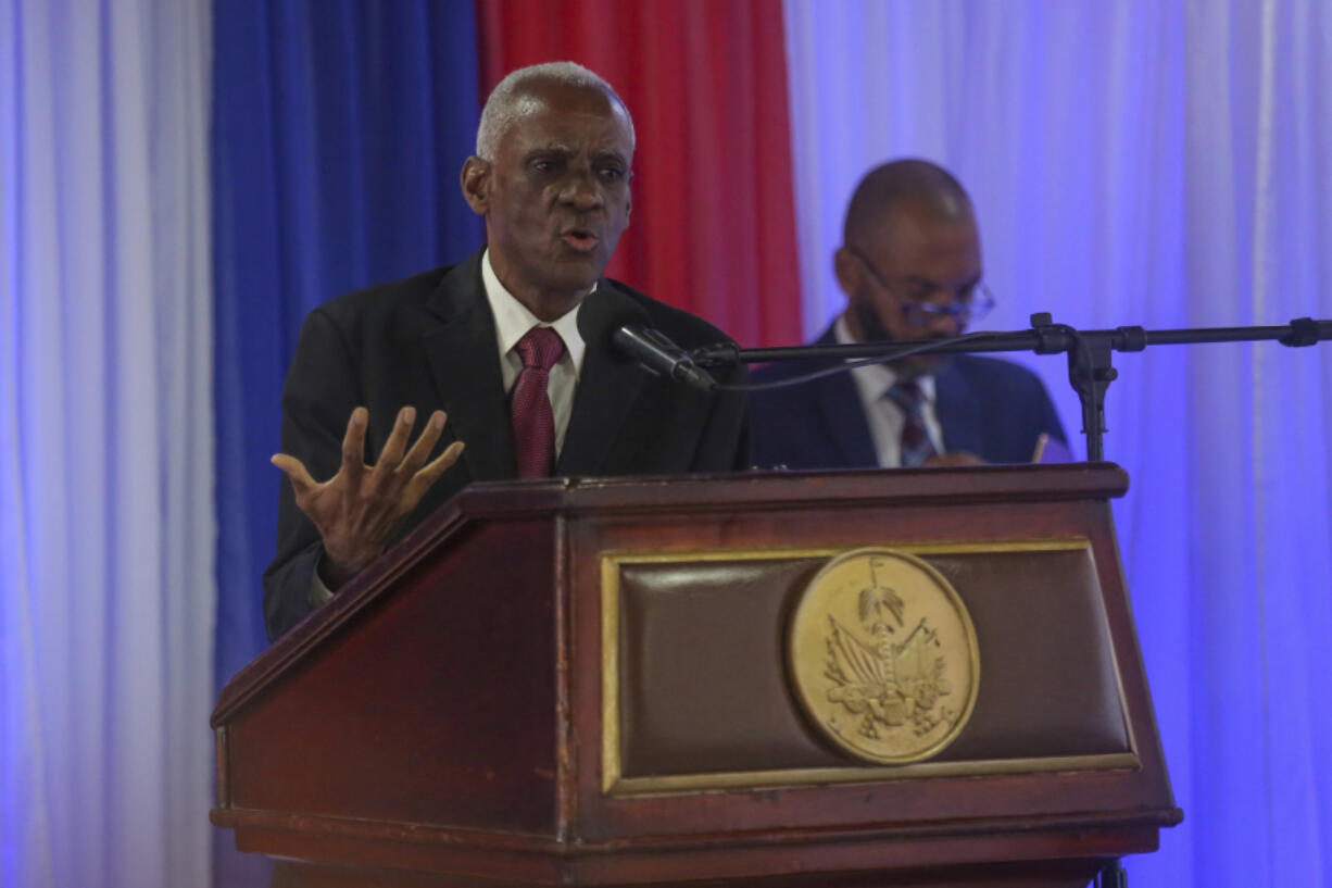 Edgard Leblanc Fils speaks after the transitional council named him president of the council in Port-au-Prince, Haiti, Tuesday, April 30, 2024. The transitional council will act as the country&rsquo;s presidency until it can arrange presidential elections sometime before it disbands, which must be by February 2026.