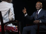 FILE - John Nkengasong, head of the U.S. President&rsquo;s Emergency Plan for AIDS Relief (PEPFAR), speaks during an interview on Aug. 29, 2023, in Washington. Nkengasong spoke to The Associated Press about his experience, at a period when challenges by anti-abortion groups and House Republican have made the future of PEPFAR uncertain.