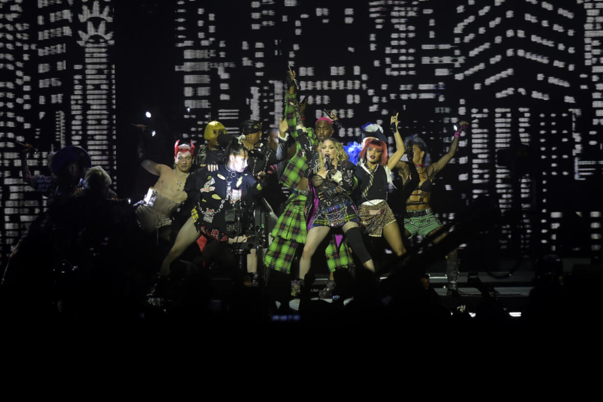 Madonna performs Saturday during a massive free show to close the Celebration World Tour at Copacabana Beach in Rio de Janeiro, Brazil.