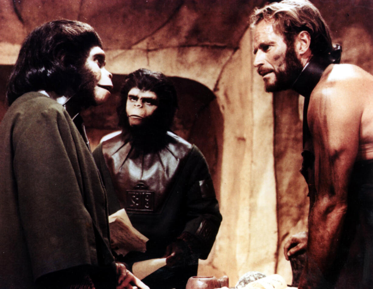 From left, Kim Hunter, Roddy McDowall and Charlton Heston in &ldquo;Planet of the Apes.&rdquo; The 1968 movie launched a film franchise, and this week, the 10th &ldquo;Planet of the Apes&rdquo; entry bows in theaters, &ldquo;The Kingdom of the Planet of the Apes.&rdquo; (Globe Photos/ZUMA Wire)