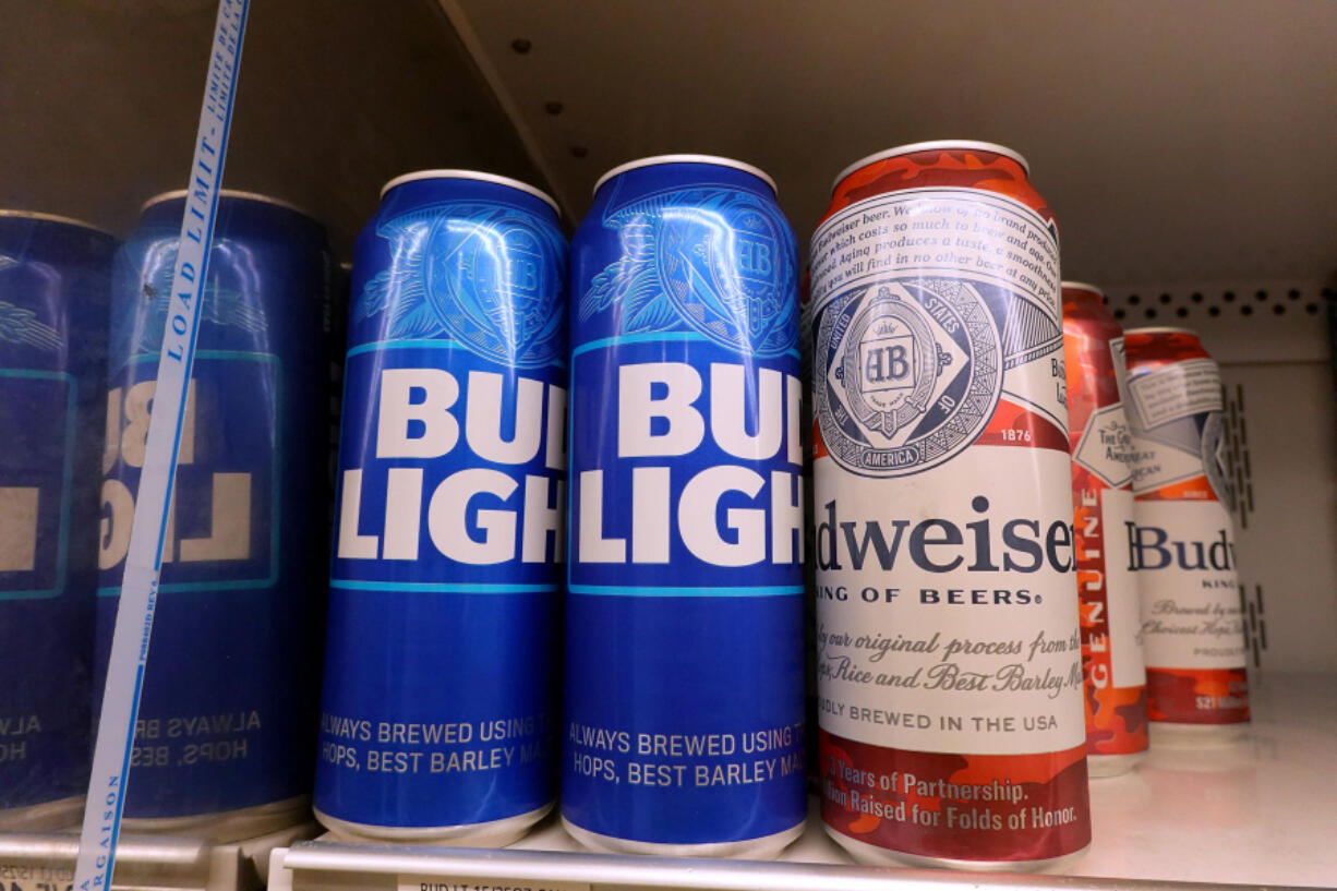 Bud Light, made by Anheuser-Busch, sits on a store shelf on July 27, 2023, in Miami.