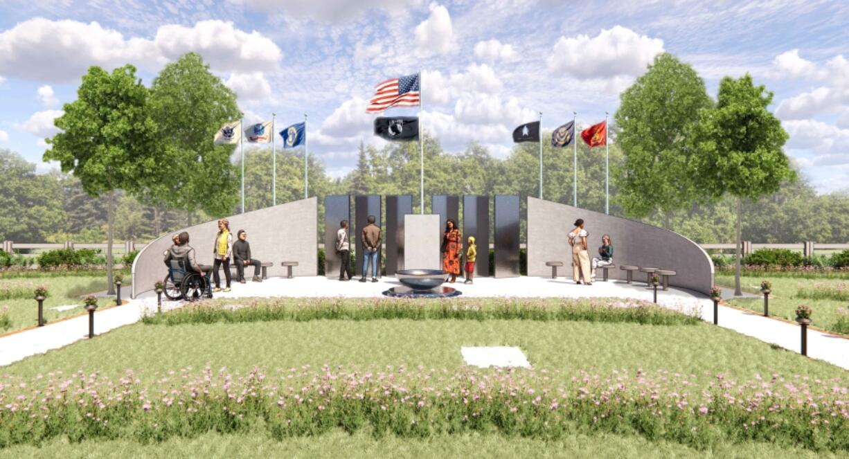 Covalent Architecture of Vancouver created this rendering to show a vision for the city of Washougal&rsquo;s planned veterans memorial at the Washougal Cemetery.