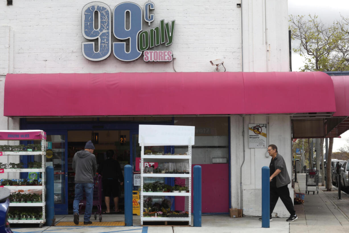 Shoppers make their way into a 99 Cent Only store in Santa Monica, California, on April 5, 2024. The stores will be closing soon.