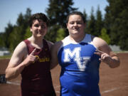 Will Foster of Prairie, left, and Juan Pasillas-Stanton of Mountain View own the top two shot put marks in Class 3A statewide.