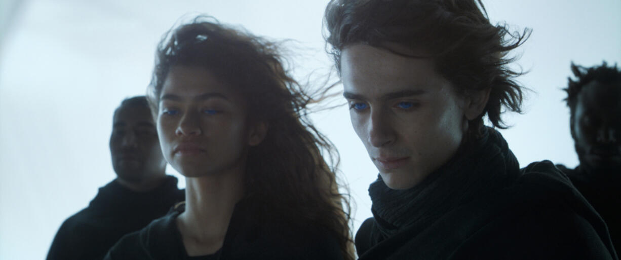 Zendaya and Timothee Chalamet in &ldquo;Dune,&rdquo; which will world premiere at the Venice Film Festival and play in IMAX theaters during the Toronto International Film Festival. (Warner Bros.