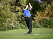 Grady Millar of Mountain View tees off on the No. 18 hole at Heron Lakes Golf Club Great Blue course at the Class 3A boys golf district tournament on Wednesday, Oct. 11, 2023.