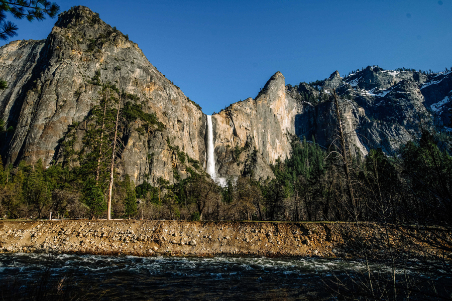 Bridalveil Fall and the Merced River, inside Yosemite National Park, Calif.