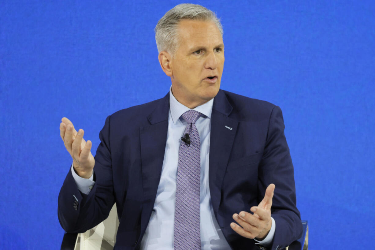 Former Speaker of the U.S. House of Representatives Rep. Kevin McCarthy (R-CA) speaks during the New York Times annual DealBook summit on Nov. 29, 2023, in New York City. (Michael M.