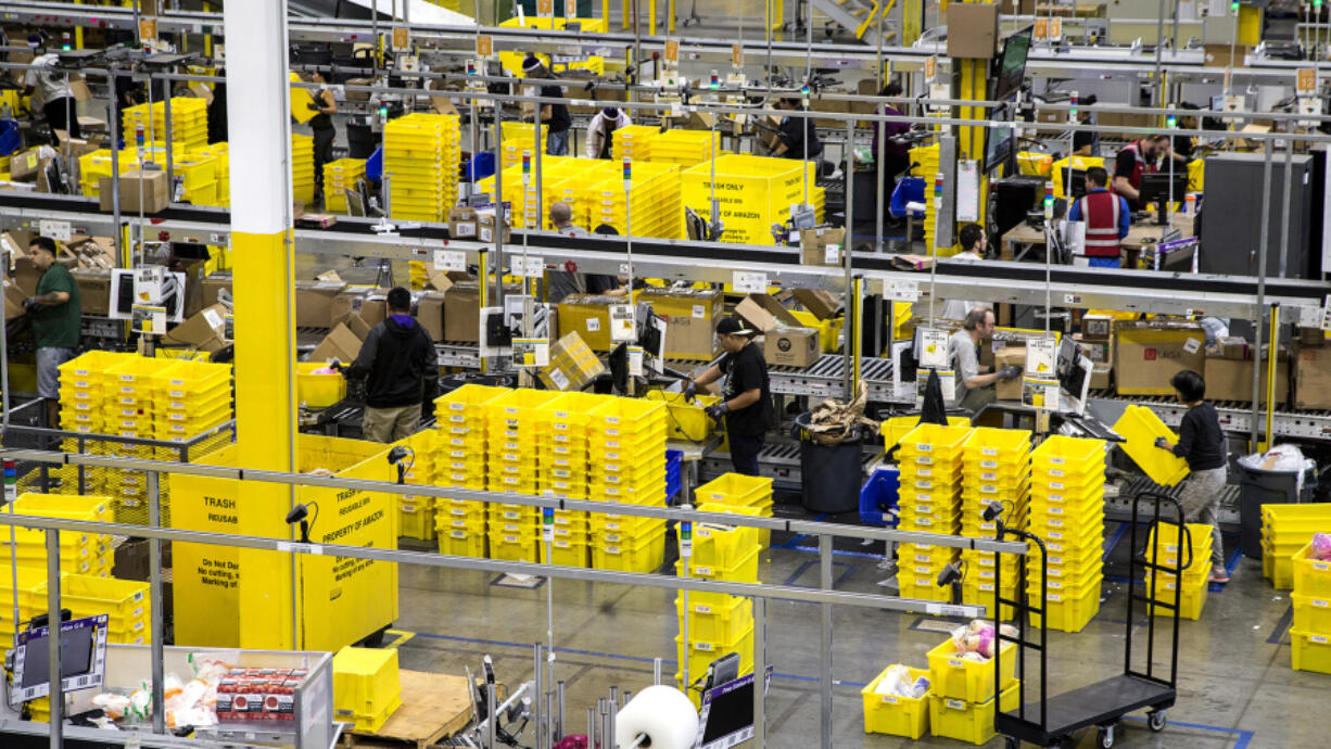 The Amazon Fulfillment Center on Cyber Monday, Nov. 28, 2016, in San Bernardino, California.