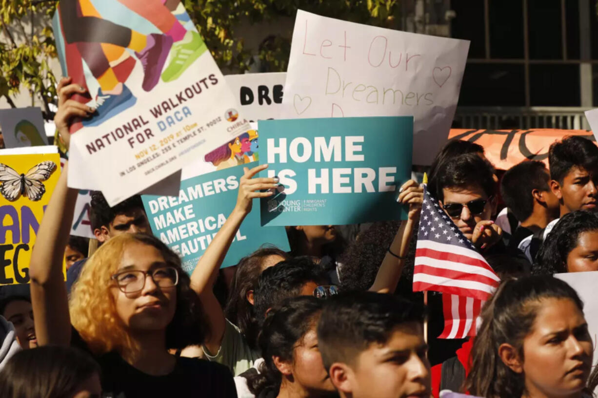 High school students and members of the public rallied in support of DACA in Los Angeles in 2019.