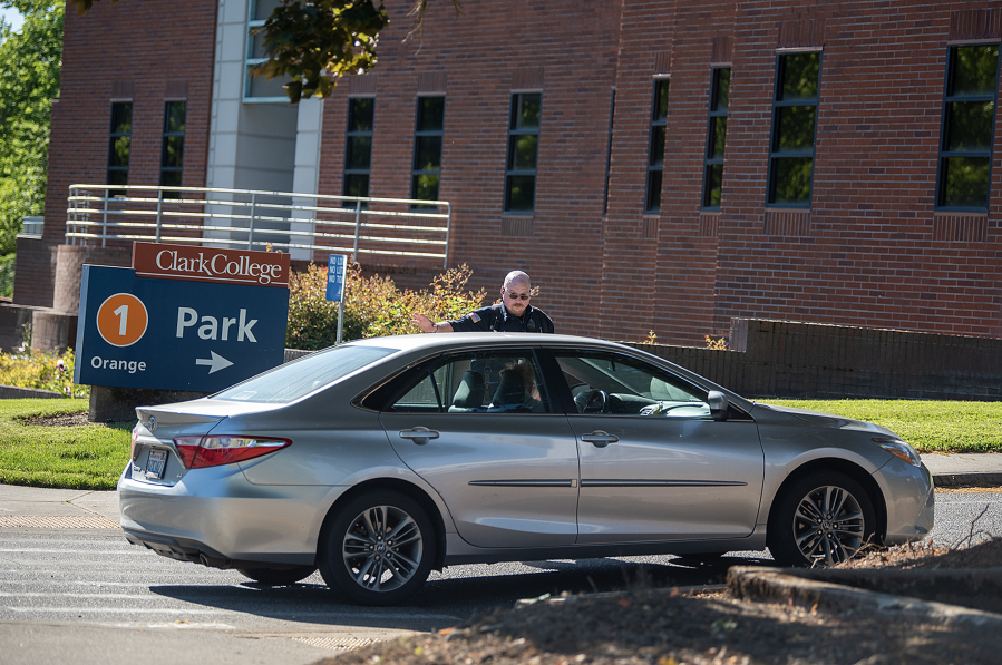 A driver is turned around while trying to enter Clark College following reports of a stabbing on campus Tuesday afternoon.