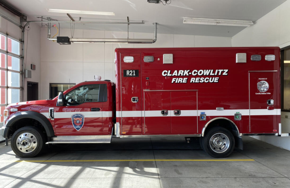 Clark-Cowlitz Fire Rescue performed a traditional push-in ceremony for its new ambulance on Wednesday at the Ridgefield Fire Station.