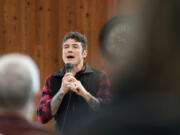 Republican 3rd Congressional District candidate Joe Kent speaks at a Tuesday town hall at the Camas Community Center.