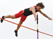 Camas’ Chase McGee clears the bar during the 4A boys pole vault competition Friday, May 24, 2024, during the WIAA State Track and Field Championships at Mount Tahoma High School in Tacoma.