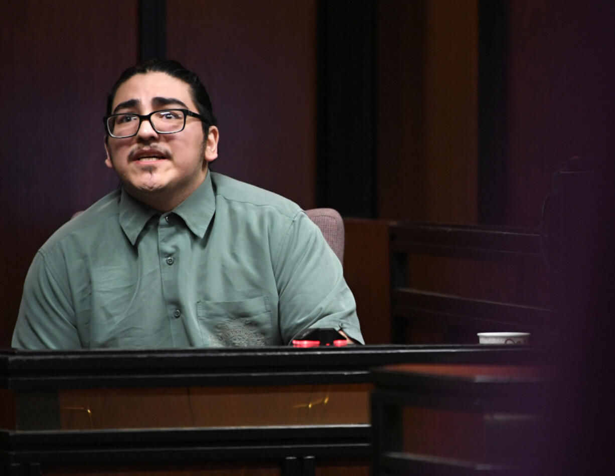 Julio Segura recounts his memory of the events that led to the death of Vancouver police Officer Donald Sahota during Segura&rsquo;s murder trial Wednesday at the Clark County Courthouse.