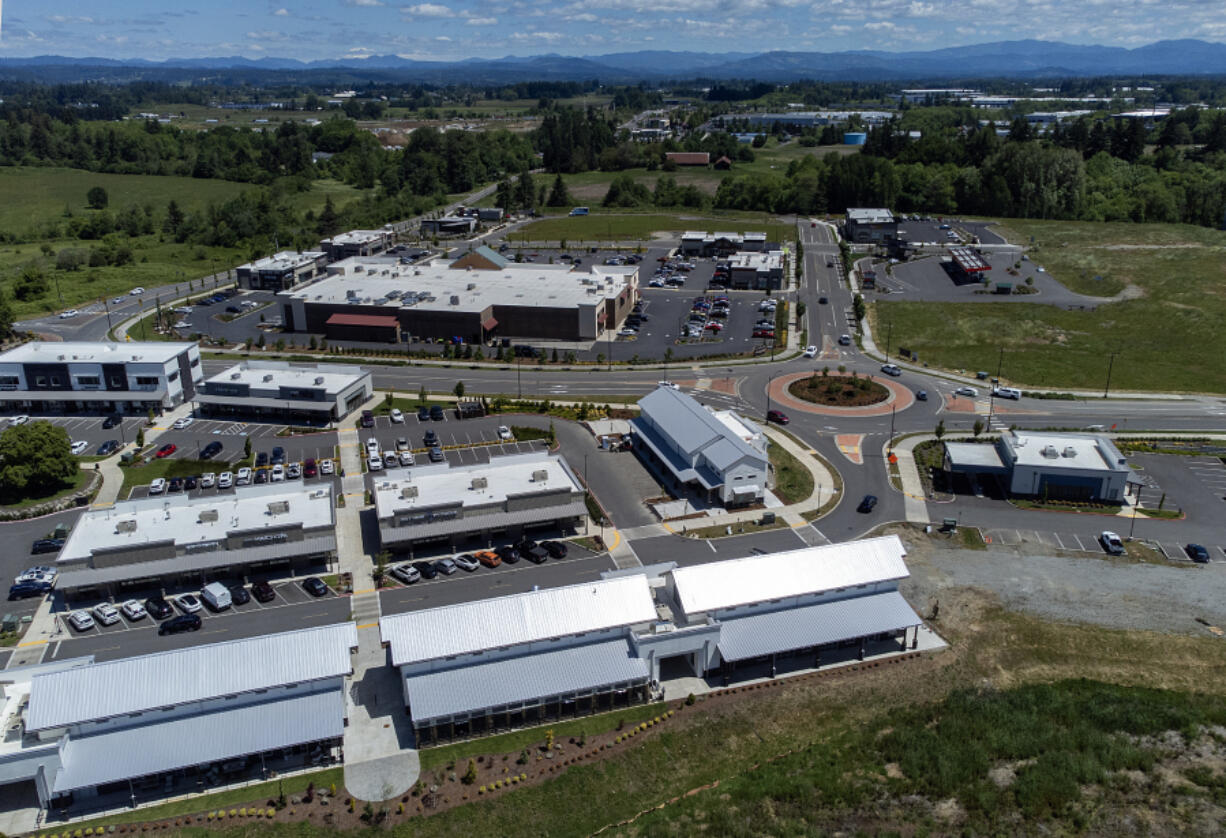 Shops and restaurants are seen off Royle Road in Ridgefield. Retail in Ridgefield has boomed over the past 30 years. Retail sales in 2022 were about five times higher than they were in 2005.