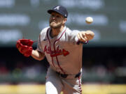 Atlanta Braves pitcher Chris Sale throws to a Seattle Mariners' batter during the second inning of a baseball game, Wednesday, May 1, 2024, in Seattle.