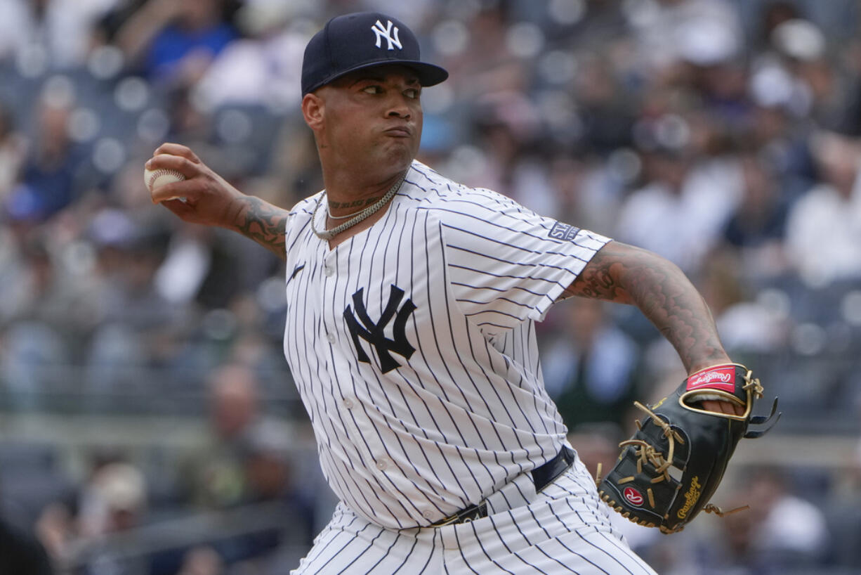New York Yankees pitcher Luis Gil throws during the second inning of the baseball game against the Seattle Mariners at Yankee Stadium Thursday, May 23, 2024, in New York.