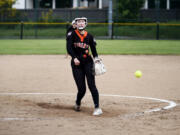 Battle Ground's Mika Concannon delivers a pitch in a loser-out game against South Kitsap at the Class 4A District 3/4 tournament on Saturday, May 18, 2024 in Kent.