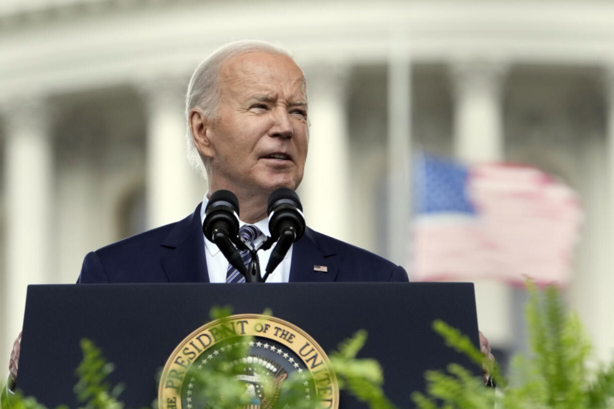 President Joe Biden speaks at a memorial service to honor law enforcement officers who&rsquo;ve lost their lives in the past year, during National Police Week ceremonies at the Capitol in Washington, Wednesday, May 15, 2024.