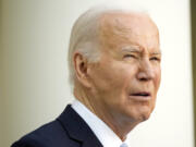 President Joe Biden speaks during a Jewish American Heritage Month event, May 20, 2024, in the Rose Garden of the White House in Washington. Biden, intent on selling his legislative accomplishments this election year, will travel to New Hampshire to detail the impact of a law that helps veterans get key benefits as a result of burn pit or other toxic exposure during their service.