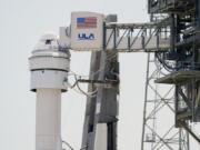 FILE - Boeing&#039;s Starliner capsule atop an Atlas V rocket is seen at Space Launch Complex 41 at the Cape Canaveral Space Force Station a day after its mission to the International Space Station was scrubbed because of an issue with a pressure regulation valve, Tuesday, May 7, 2024, in Cape Canaveral, Fla. Boeing is now aiming for its first astronaut launch at the beginning of June.