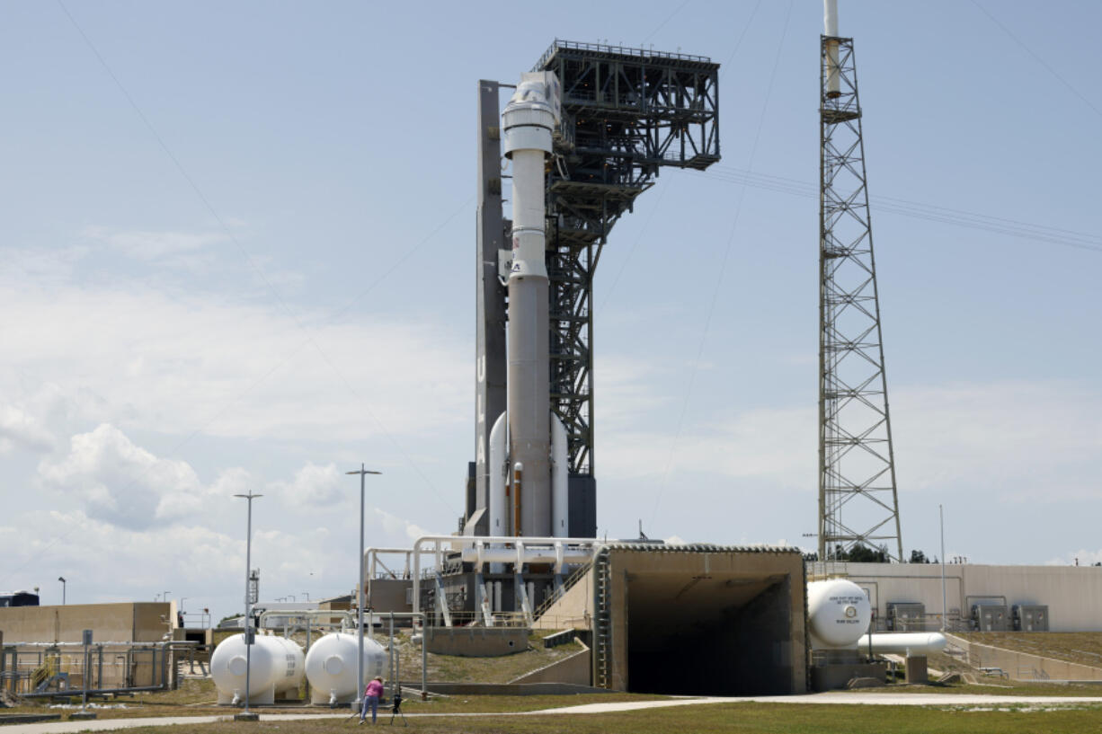 Boeing&rsquo;s Starliner capsule atop an Atlas V rocket is seen at Space Launch Complex 41 at the Cape Canaveral Space Force Stationa day after its mission to the International Space Station was scrubbed because of an issue with a pressure regulation valve,Tuesday, May 7, 2024, in Cape Canaveral, Fla.
