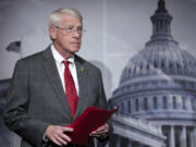 FILE - Senate Armed Services Committee Ranking Member Roger Wicker, R-Miss., meets with reporters during a news conference at the Capitol in Washington, Jan. 11, 2024. The top Republican on a Senate committee that oversees the U.S. military is making an argument for aggressively increasing defense spending over negotiated spending caps. Sen. Roger Wicker, a Mississippi Republican, is releasing a plan for a &ldquo;generational investment&rdquo; that seeks to deter coordinated threats from U.S. adversaries like Russia, Iran and China. (AP Photo/J.