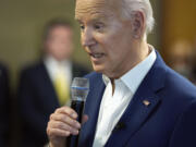 President Joe Biden meets with campaign volunteers at the Dr. John Bryant Community Center, Wednesday, May 8, 2024, in Racine, Wis. Biden will be in Seattle Friday and Saturday for campaign events.